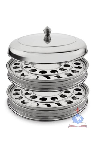 Holy Communion Tray  Double Bread Container with 66 cups,  Mirror Polish Stainless Steel