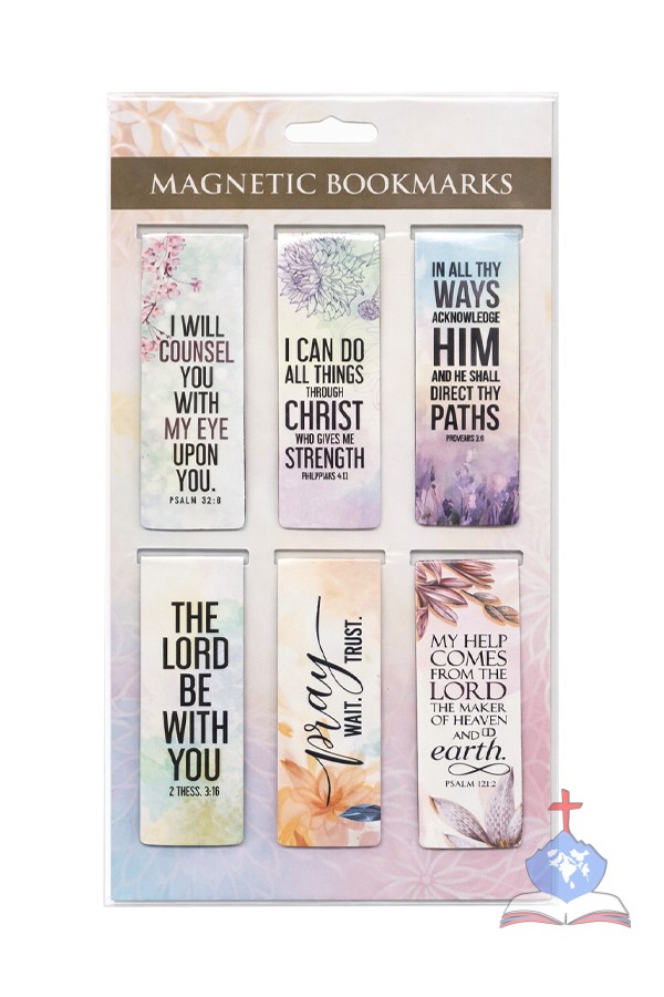 Christian Magnetic Bookmarks Set of 6 with Bible Verses, Pray. Wait, Trust