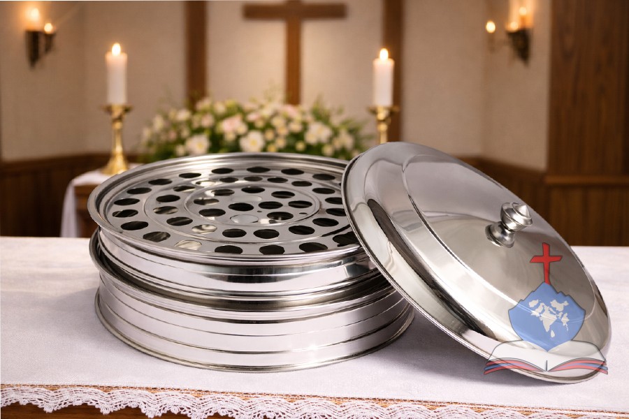 Holy Communion Tray  Double  Container with 80 cups,  Mirror Polish Stainless Steel