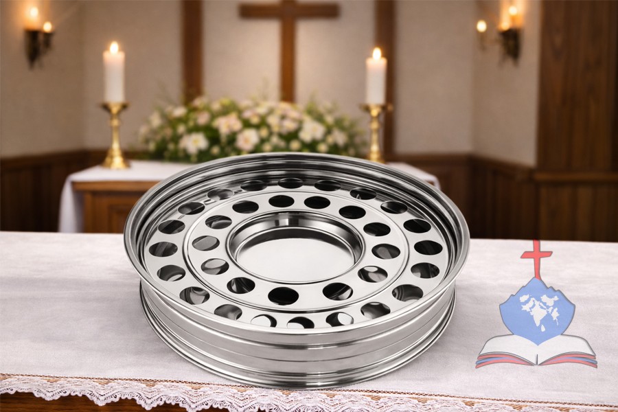 Holy Communion Tray, Single Bread Container with 33 cups, Mirror Polish Stainless Steel