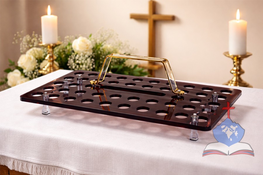 Holy Communion Tray with 40 Cups – Smoke Black Acrylic Church Serving Tray with Handle